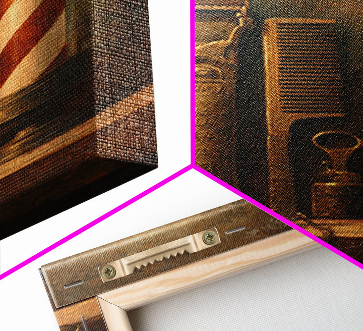 Antique Clippers and Combs on Worn Wood Framed Canvas Print, Barbershop Art, Barbershop Decor, Abstract Art, Grooming, BAA-2x3-41