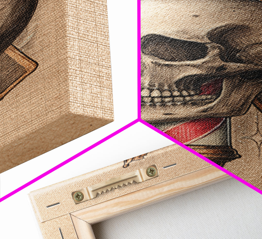 Skull with Comb and Razor in Tattoo Canvas Print, Barbershop Art, Luxury Decor, Barbershop Decor, Fine Art, Grooming, BAA-2x3-71