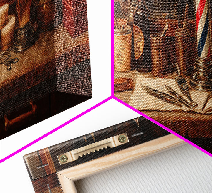 Antique Clippers and Combs on Worn Wood Canvas Print, Barbershop Art, Black Wall Art, Barbershop Decor, Abstract Art, Grooming, BAA-3x1-49