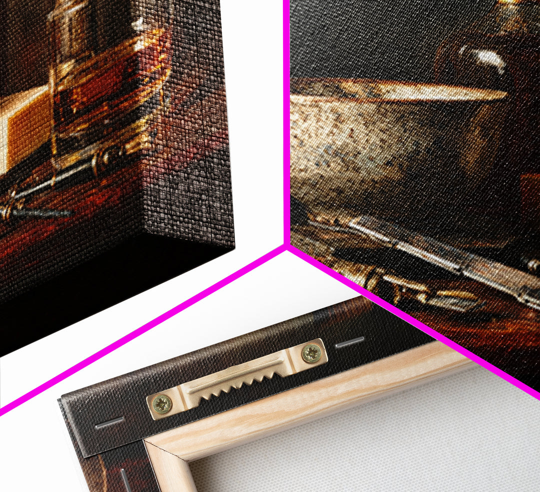 Whiskey and Straight Razor Masculine Still Life Canvas Print, Barbershop Art, Black Art Prints, Barbershop Decor, Grooming, BAA-3x2-35