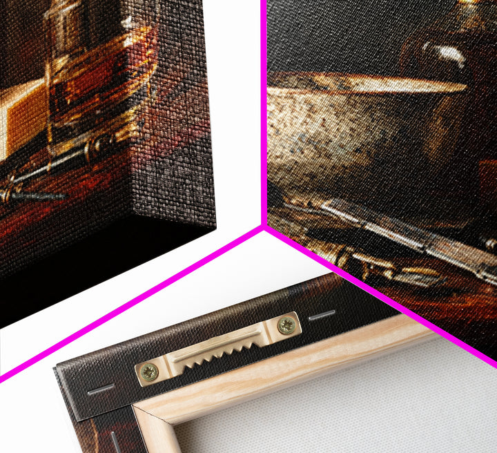 Whiskey and Straight Razor Masculine Still Life Canvas Print, Barbershop Art, Black Art Prints, Barbershop Decor, Grooming, BAA-3x2-35