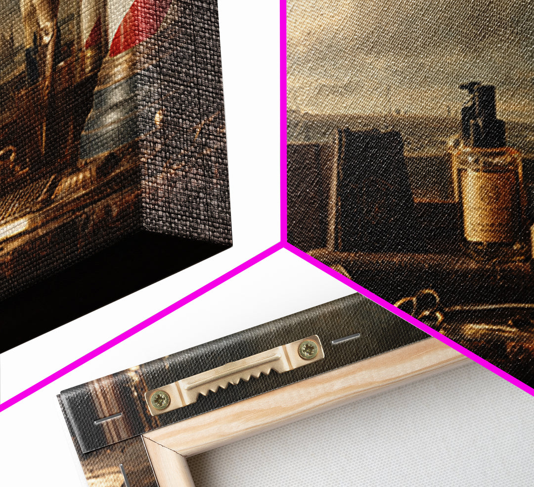 Antique Clippers and Combs on Worn Wood Framed Canvas Print, Barbershop Art, Living Room Art, Barbershop Decor, Grooming, BAA-3x2-85