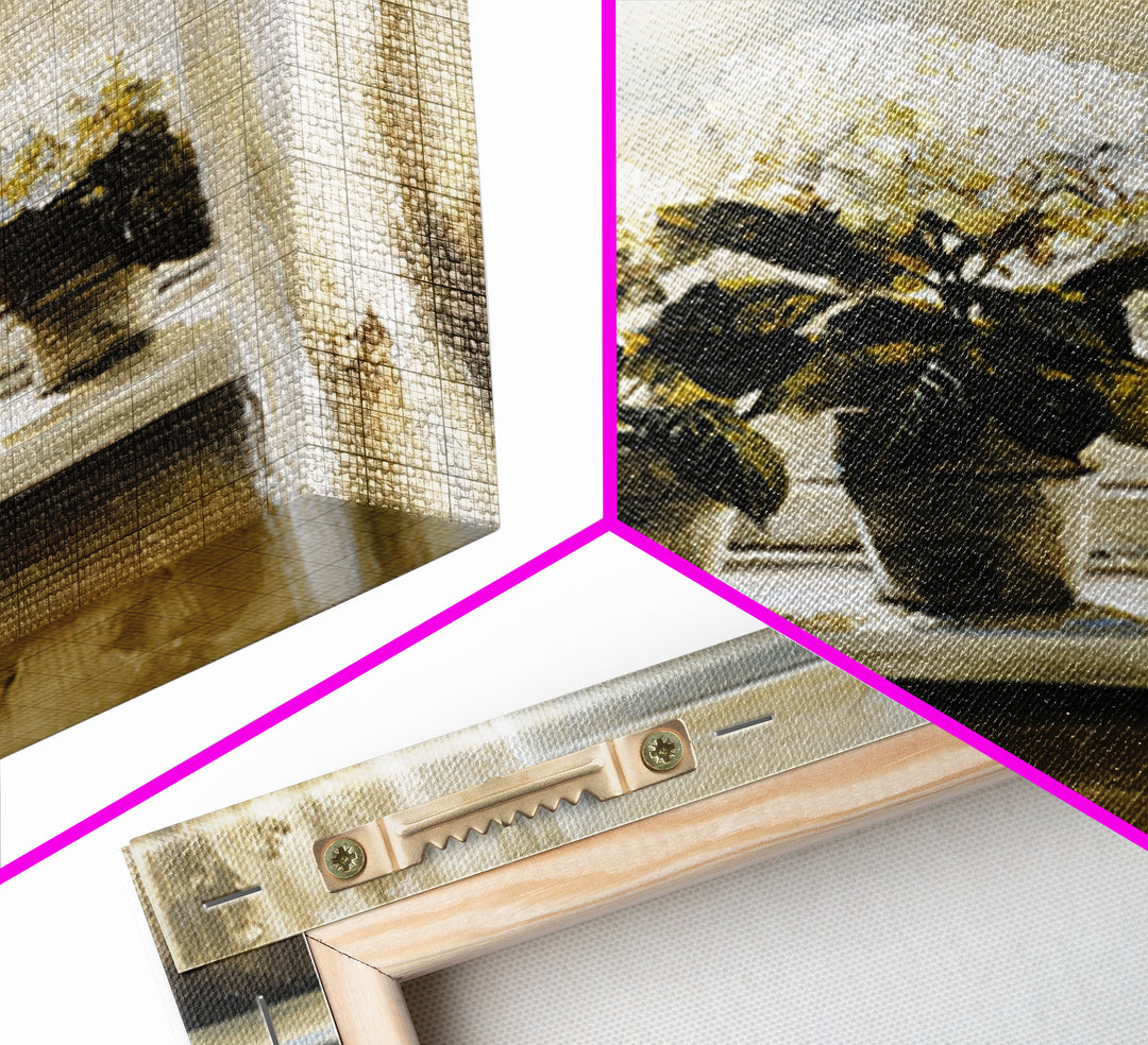 Sunlit Hydrangeas on a Windowsill Canvas Print, Bed and Breakfast Art, Trendy Wall Art, Living Room Decor, Fine Art, BAB-1x1-10