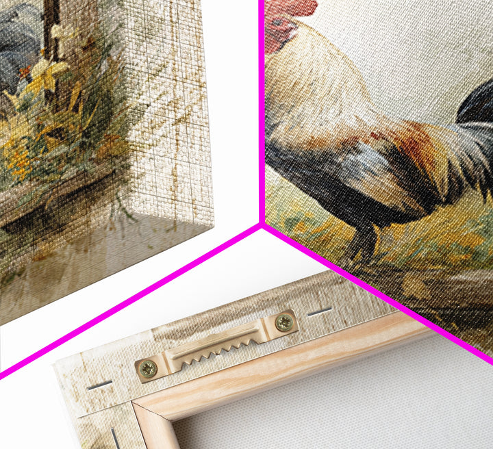 Rooster and Wildflower Country Portrait Canvas Print, Bed and Breakfast Art, Living Room Decor, Fine Art, Folk Art, BAB-1x1-19