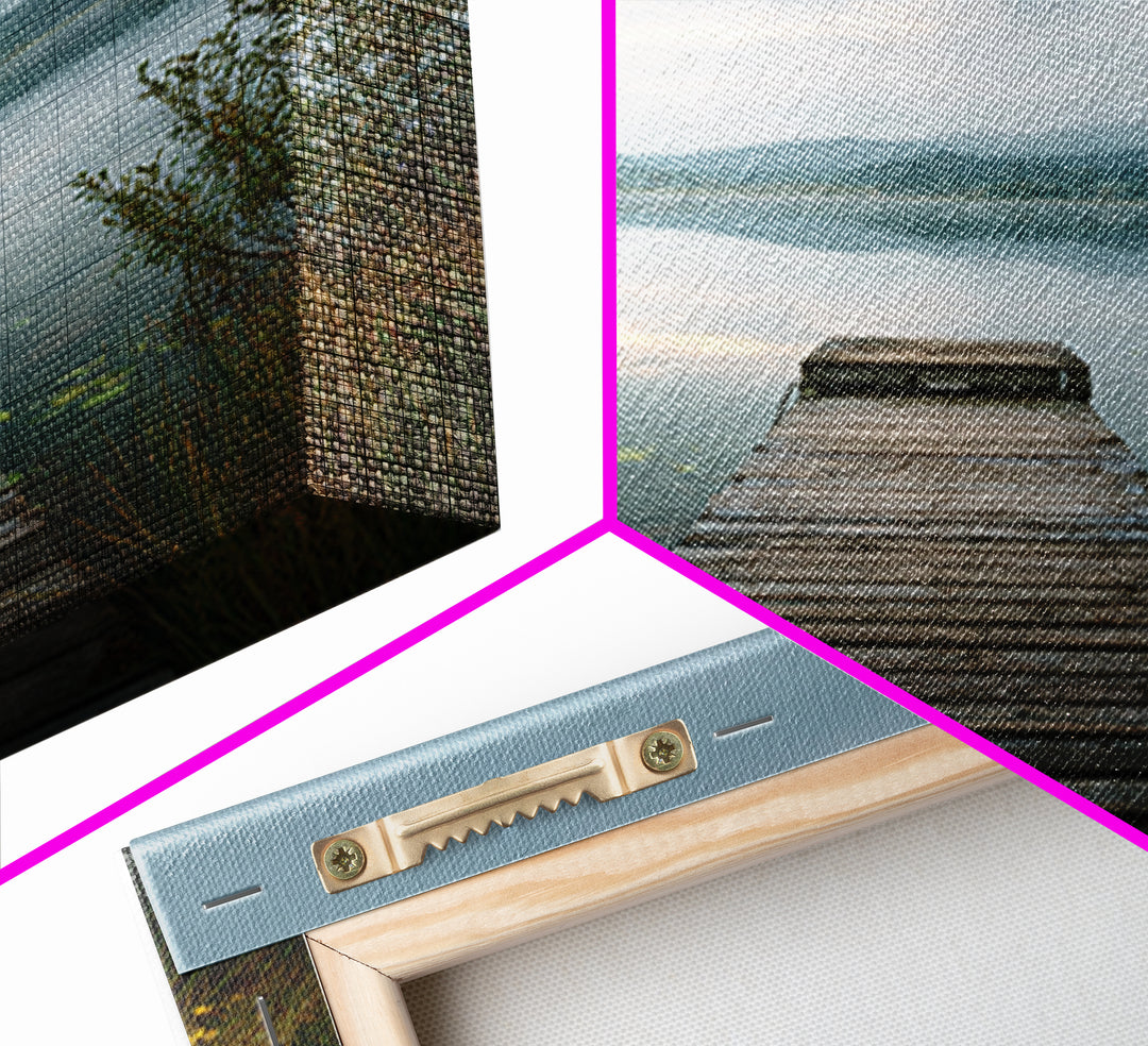 Quiet Lake Dock at Early Morning Canvas Print, Bed and Breakfast Art, Farmhouse Wall Decor, Living Room Decor, Fine Art, BAB-1x1-22