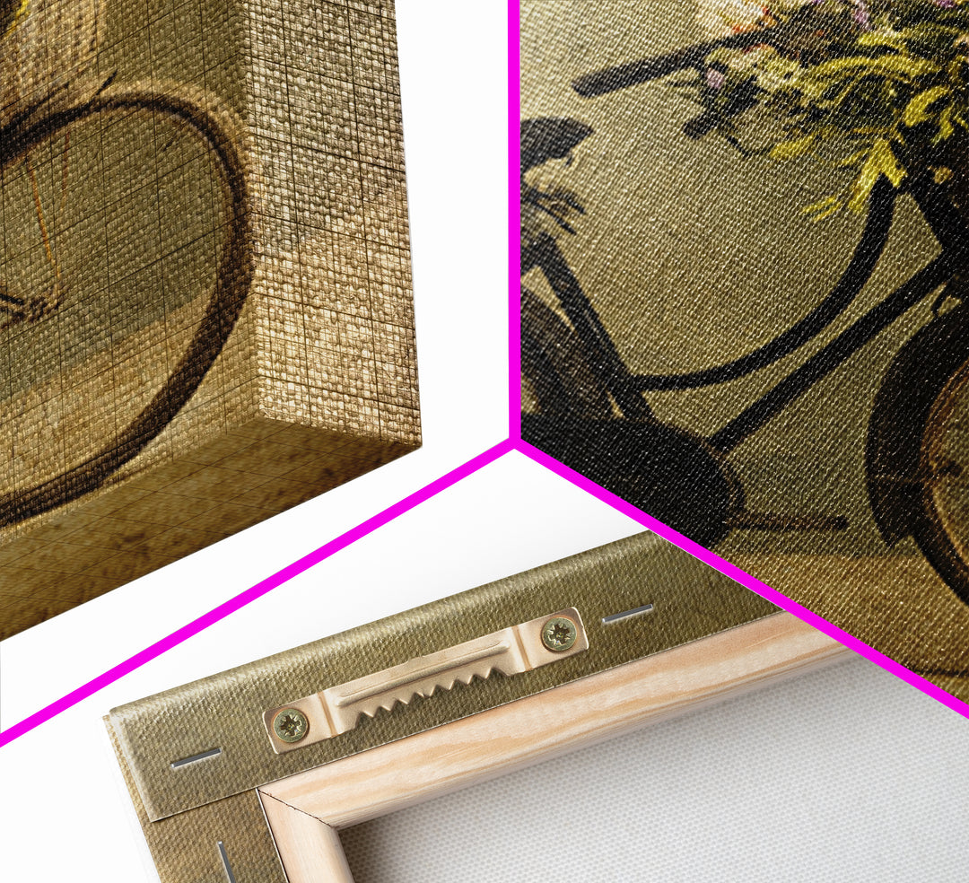 Old Bicycle with Flowers in Basket Canvas Print, Bed and Breakfast Art, Abstract Art, Living Room Decor, Fine Art, BAB-1x1-23