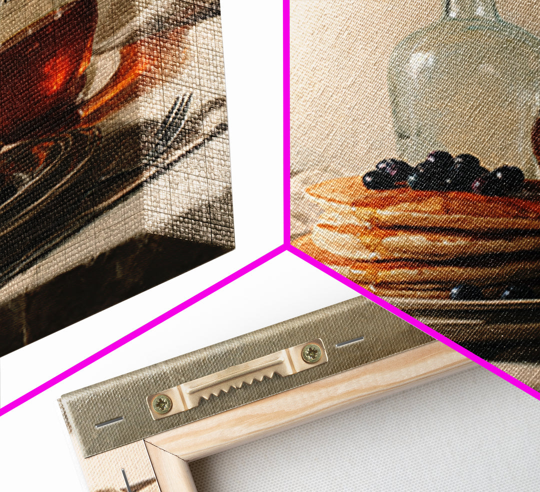 Blueberry Pancakes Still Life Framed Canvas Print, Bed and Breakfast Art, Gallery Decor, Living Room Decor, Fine Art, BAB-1x1-32