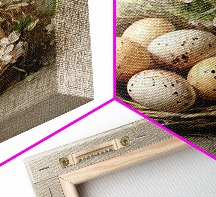 Fresh Eggs in a Woven Basket with Framed Canvas Print, Bed and Breakfast Art, Coffee Art, Living Room Decor, Watercolor Art, BAB-1x1-6