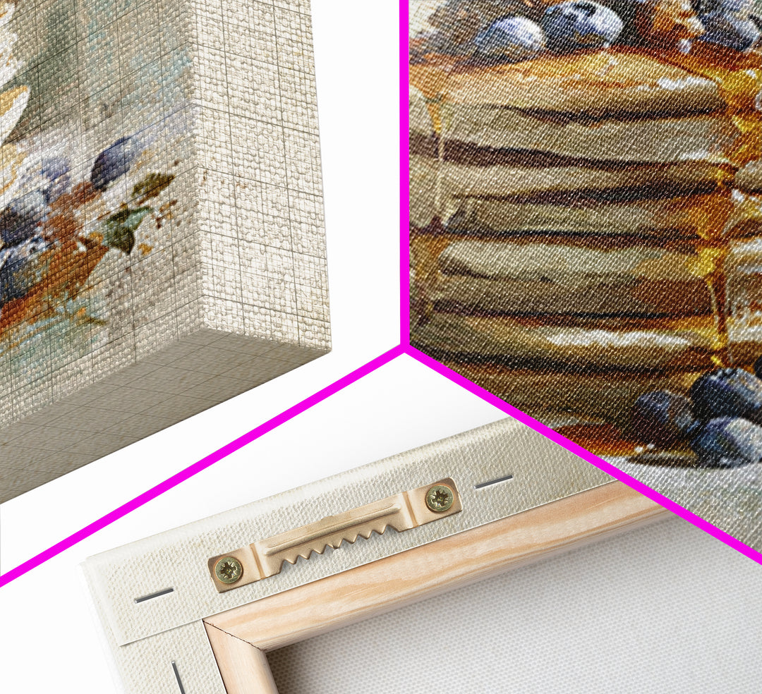 Blueberry Pancakes Still Life Framed Canvas Print, Bed and Breakfast Art, Printable, Living Room Decor, Fine Art, BAB-1x1-8
