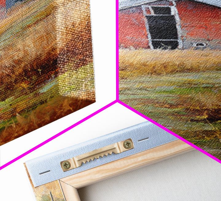 Old Farmhouse Landscape Framed Canvas Print, Bed and Breakfast Art, Wood Wall Art, Living Room Decor, Oil Painting, BAB-1x3-19