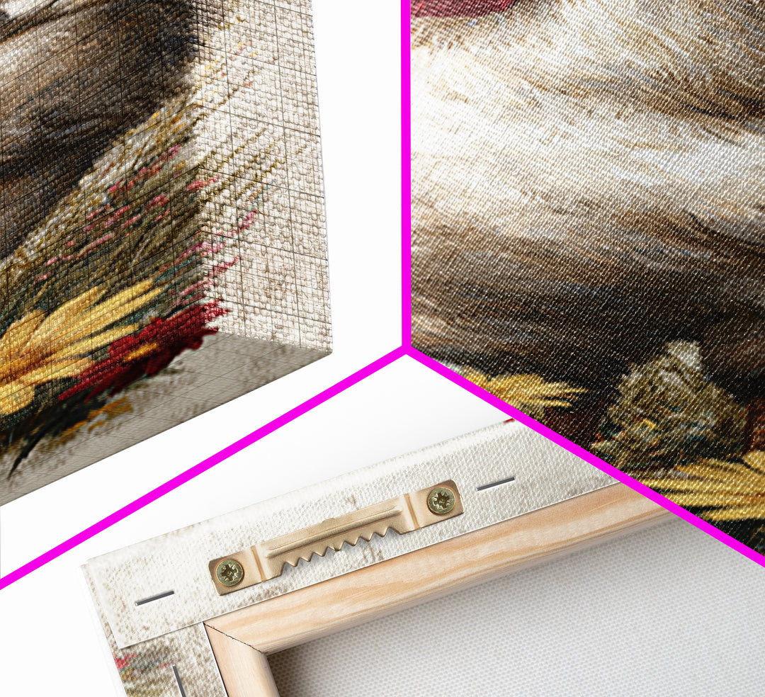 Rooster and Wildflower Country Portrait Canvas Print, Bed and Breakfast Art, Coffee Wall Art, Living Room Decor, BAB-1x3-79