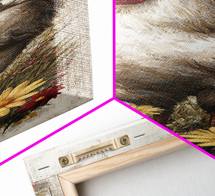 Rooster and Wildflower Country Portrait Canvas Print, Bed and Breakfast Art, Coffee Wall Art, Living Room Decor, BAB-1x3-79
