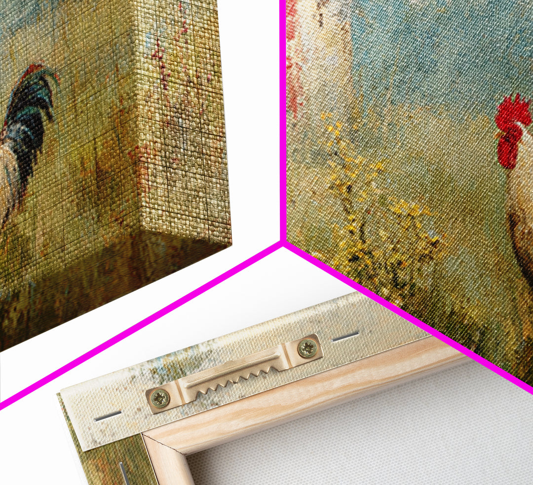 Rooster and Wildflower Country Portrait Framed Canvas Print, Bed and Breakfast Art, Home Decor, Living Room Decor, Fine Art, BAB-2x1-15