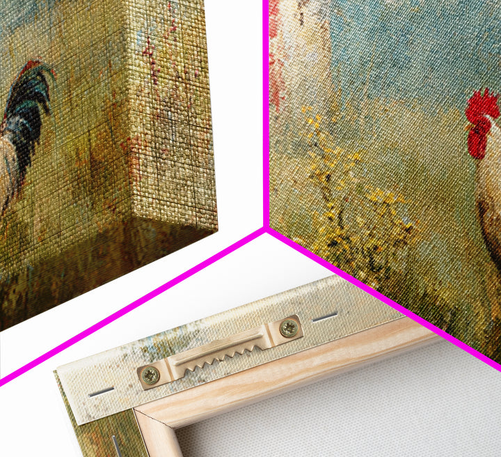 Rooster and Wildflower Country Portrait Framed Canvas Print, Bed and Breakfast Art, Home Decor, Living Room Decor, Fine Art, BAB-2x1-15