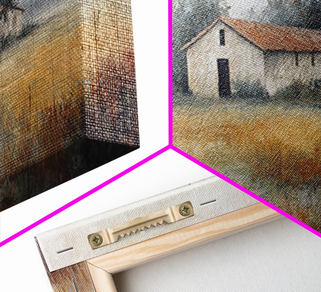 Old Farmhouse Landscape Framed Canvas Print, Bed and Breakfast Art, Boho Decor, Living Room Decor, Fine Art, BAB-2x1-27