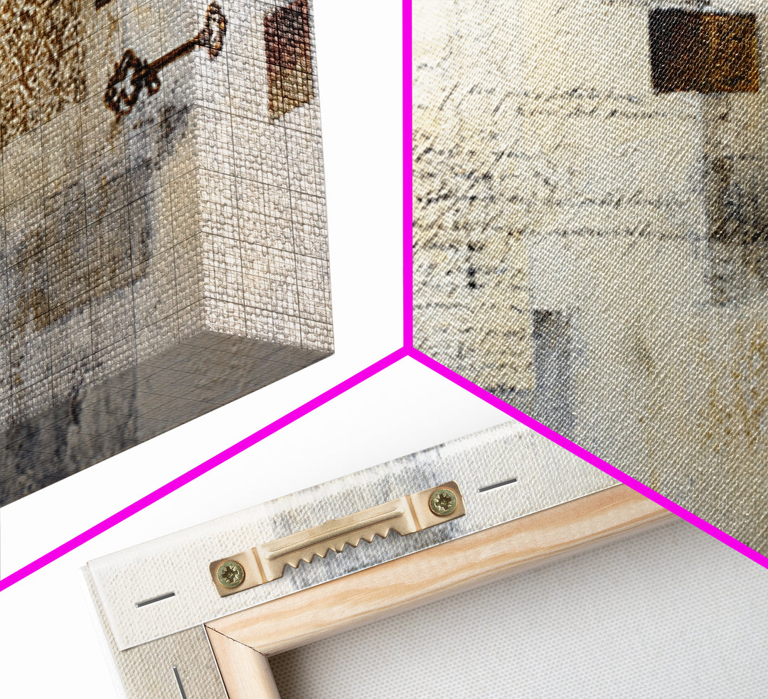 Antique Key and Handwritten Canvas Print, Bed and Breakfast Art, Printable Wall Art, Living Room Decor, Fine Art Print, BAB-2x1-29