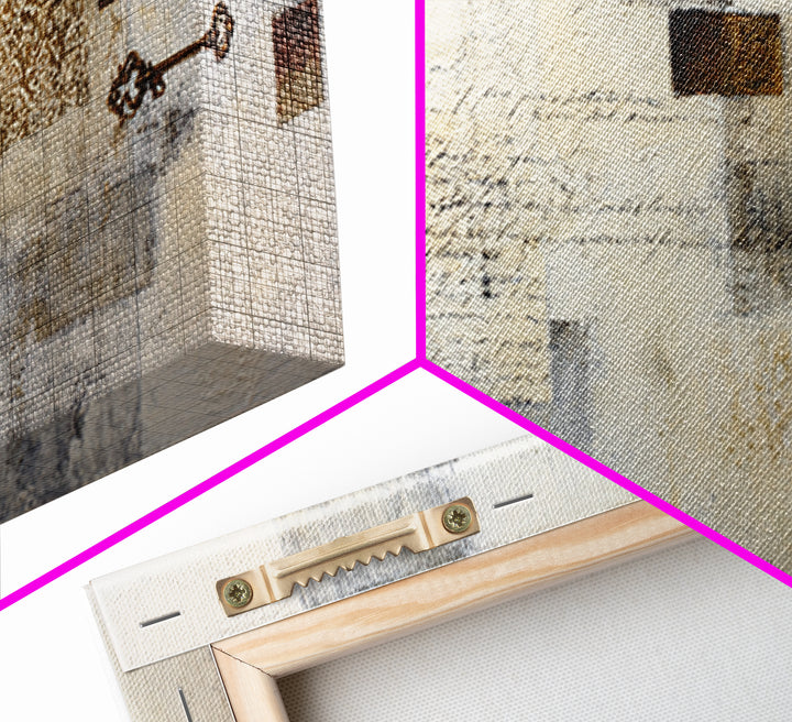 Antique Key and Handwritten Canvas Print, Bed and Breakfast Art, Printable Wall Art, Living Room Decor, Fine Art Print, BAB-2x1-29