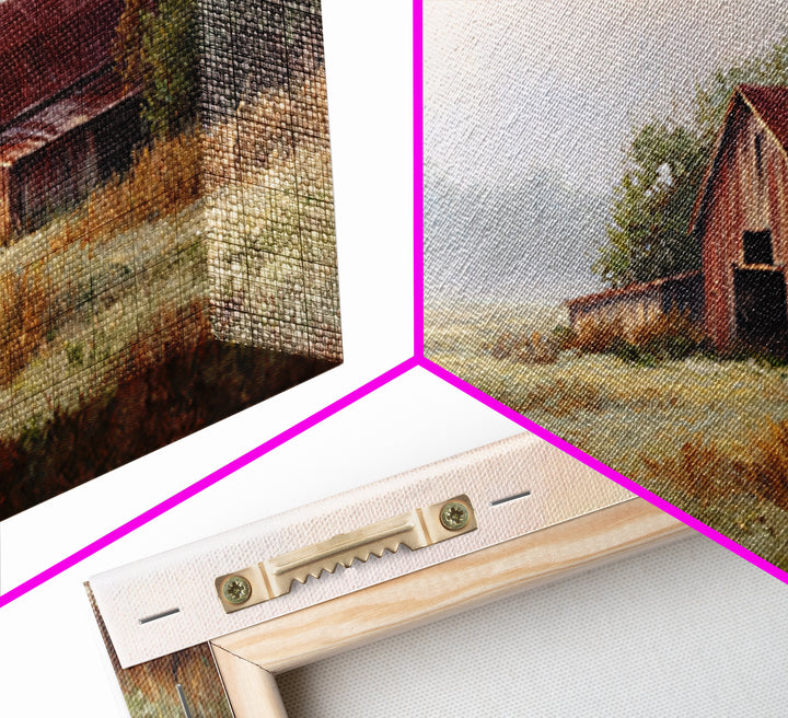 Old Farmhouse Landscape Framed Canvas Print, Bed and Breakfast Art, Wood Wall Art, Living Room Decor, Oil Painting, BAB-2x1-3