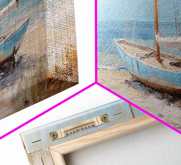 Coastal Inn Sailboat at Sunrise Framed Canvas Print, Bed and Breakfast Art, Print, Living Room Decor, Fine Art, BAB-2x1-37