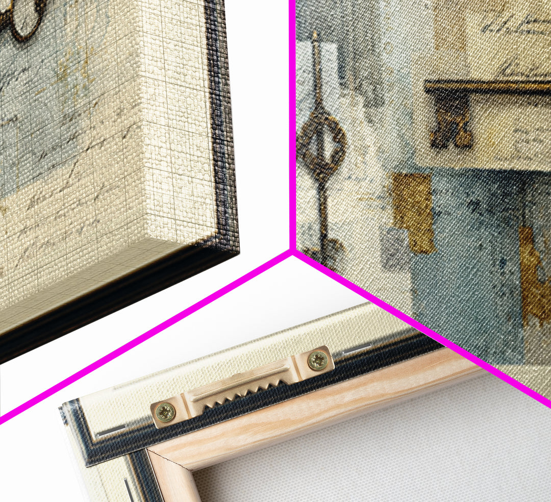 Antique Key and Handwritten Canvas Print, Bed and Breakfast Art, Printable Wall Art, Living Room Decor, Fine Art Print, BAB-2x1-5