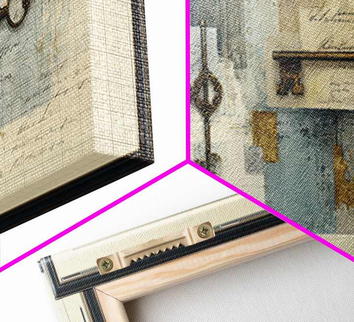 Antique Key and Handwritten Canvas Print, Bed and Breakfast Art, Printable Wall Art, Living Room Decor, Fine Art Print, BAB-2x1-5