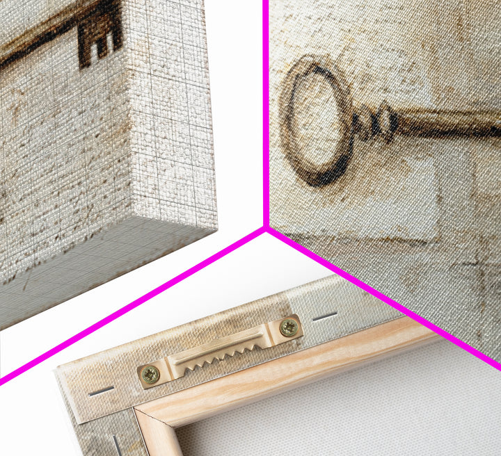 Antique Key and Handwritten Letter Arrangement Without Canvas Print, Bed and Breakfast Art, Farmhouse Decor, Living Room Decor, BAB-2x1-53