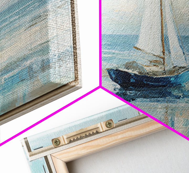 Coastal Inn Sailboat at Sunrise Framed Canvas Print, Bed and Breakfast Art, Dopamine Decor, Living Room Decor, Fine Art, BAB-2x1-85
