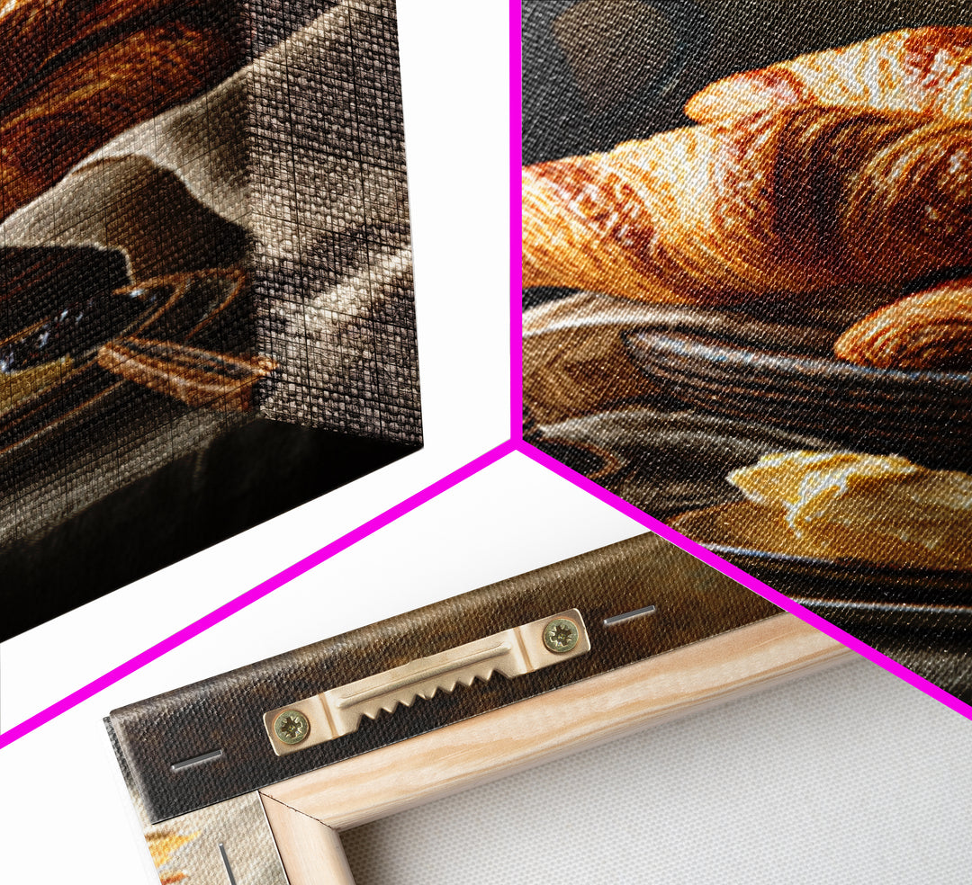 Fresh Croissants and Jam on a Linen Canvas Print, Bed and Breakfast Art, Contemporary Art, Living Room Decor, Abstract Art, BAB-2x3-10