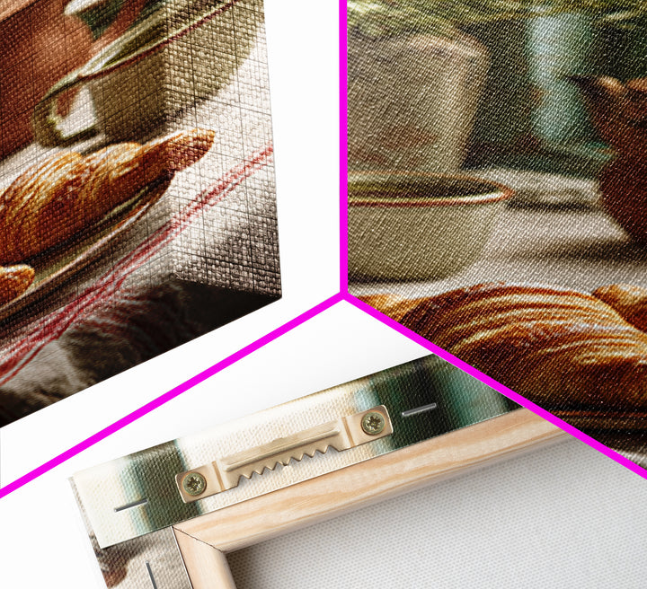 Fresh Croissants and Jam on a Linen Framed Canvas Print, Bed and Breakfast Art, Print, Living Room Decor, Abstract Art, BAB-2x3-34