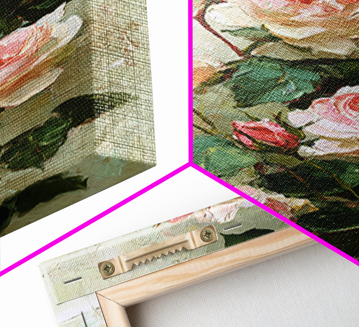 Garden Roses in Romantic Oil Paint Canvas Print, Bed and Breakfast Art, Farmhouse Decor, Living Room Decor, Statement Artwork, BAB-2x3-53