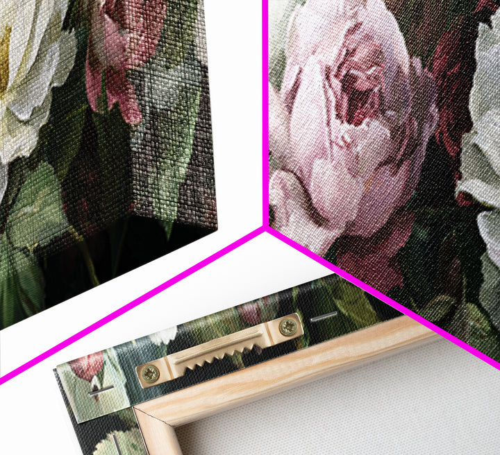 Garden Roses in Romantic Oil Paint Canvas Print, Bed and Breakfast Art, Bed, Living Room Decor, Oil Painting, BAB-3x1-13