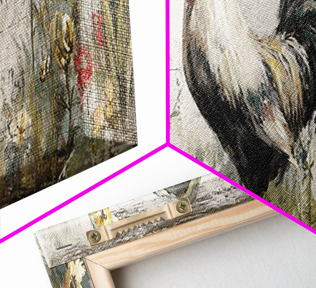 Rooster and Wildflower Country Portrait Canvas Print, Bed and Breakfast Art, Minimalist Decor, Living Room Decor, Oil Painting, BAB-3x1-35
