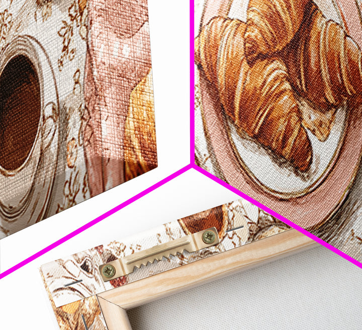 Fresh Croissants and Jam on a Linen Canvas Print, Bed and Breakfast Art, Bedroom Wall Art, Living Room Decor, Abstract Art, BAB-3x1-42