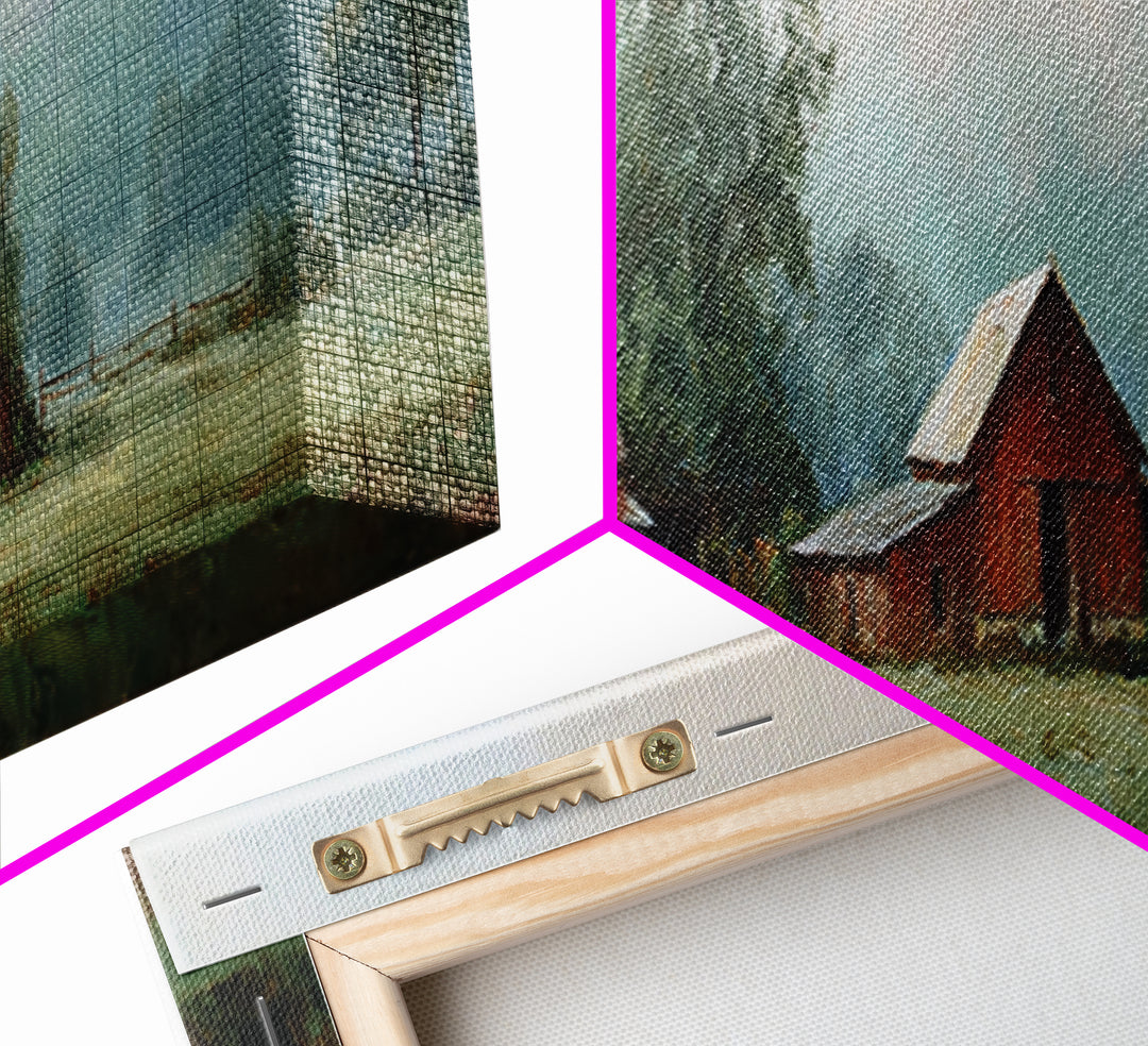 Old Farmhouse Landscape Framed Canvas Print, Bed and Breakfast Art, Digital Art, Living Room Decor, Fine Art, BAB-3x1-47