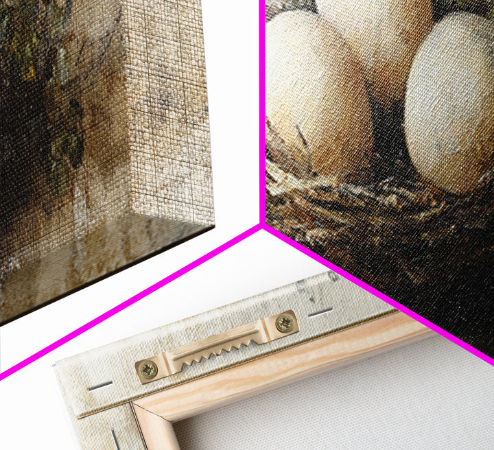 Fresh Eggs in a Woven Basket with Canvas Print, Bed and Breakfast Art, Wall Art, Living Room Decor, Oil Painting, BAB-3x1-70
