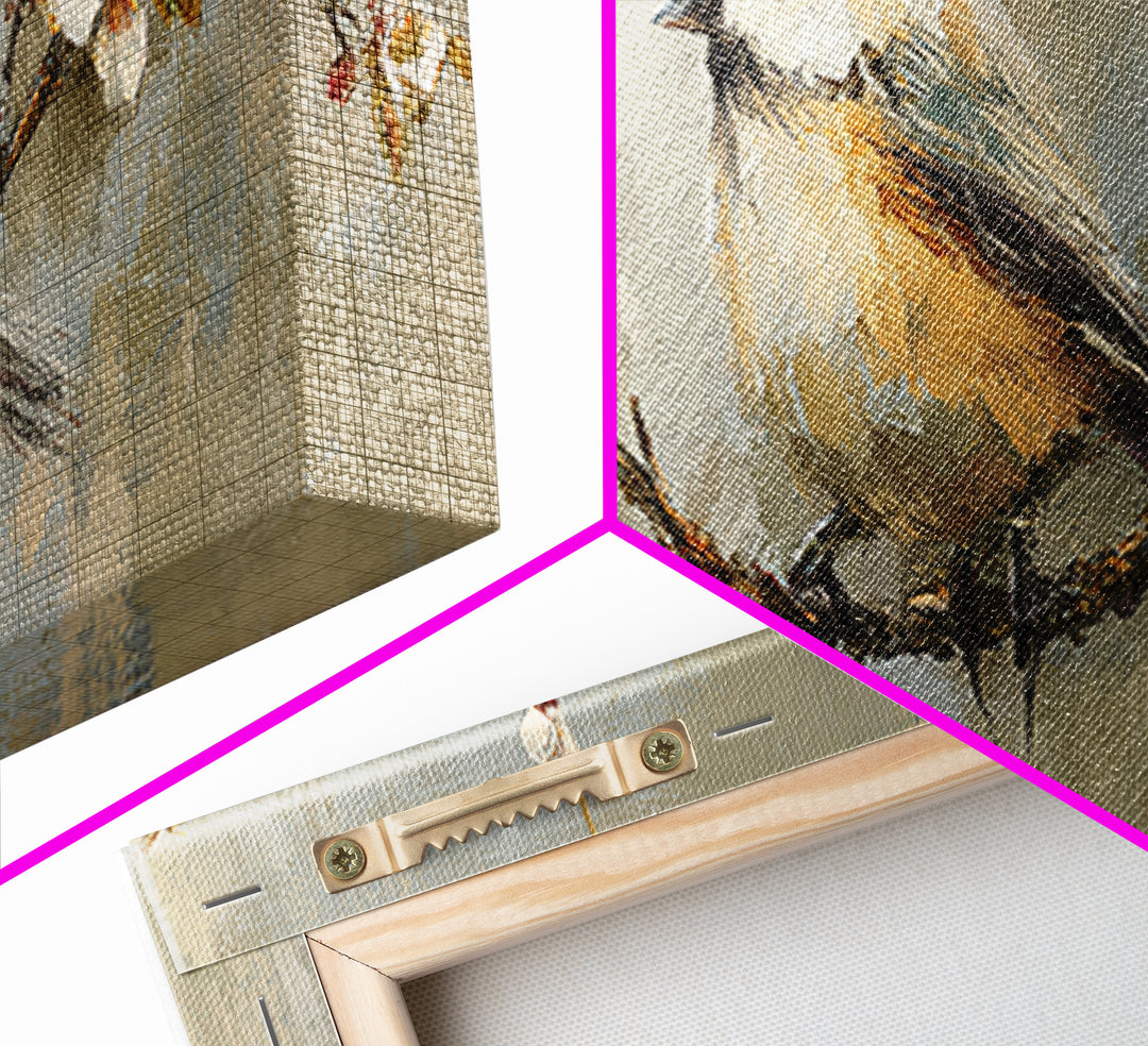 Small Bird on a Flowering Branch Canvas Print, Bed and Breakfast Art, Printable, Living Room Decor, Oil Painting, BAB-3x1-78