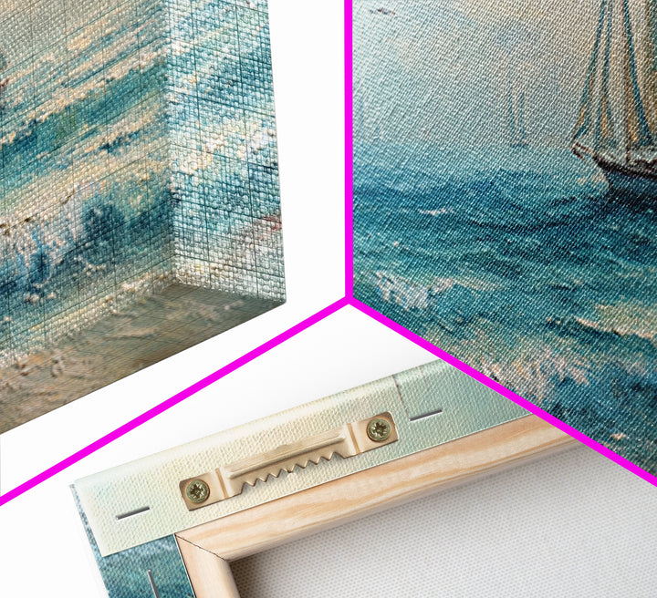 Coastal Inn Sailboat at Sunrise Framed Canvas Print, Bed and Breakfast Art, Dopamine Decor, Living Room Decor, Fine Art, BAB-3x1-9