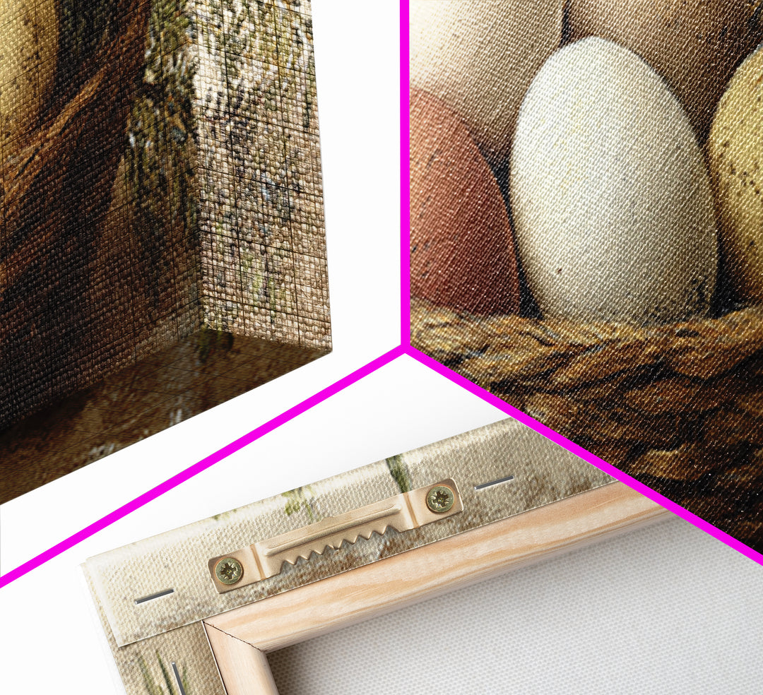 Fresh Eggs in a Woven Basket with Canvas Print, Bed and Breakfast Art, Coffee Art, Living Room Decor, Watercolor Art, BAB-3x1-94
