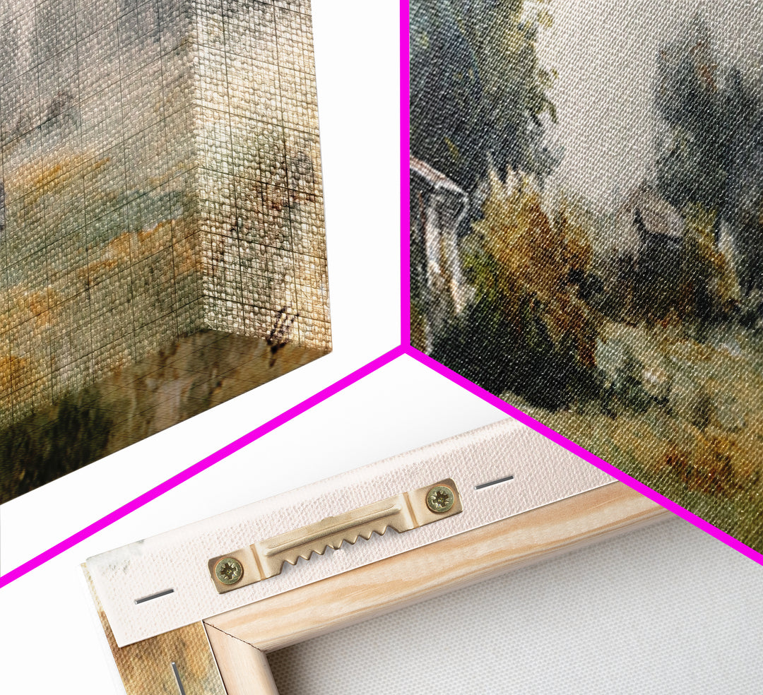 Old Farmhouse Landscape Canvas Print, Bed and Breakfast Art, Digital Art, Living Room Decor, Fine Art, Bedroom Wall Art, BAB-3x1-95