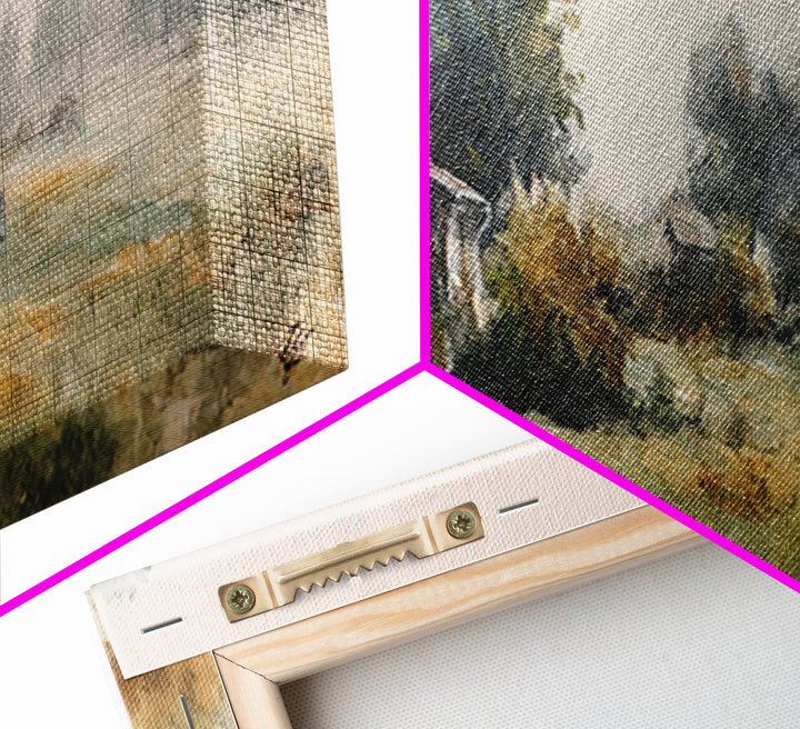 Old Farmhouse Landscape Canvas Print, Bed and Breakfast Art, Digital Art, Living Room Decor, Fine Art, Bedroom Wall Art, BAB-3x1-95