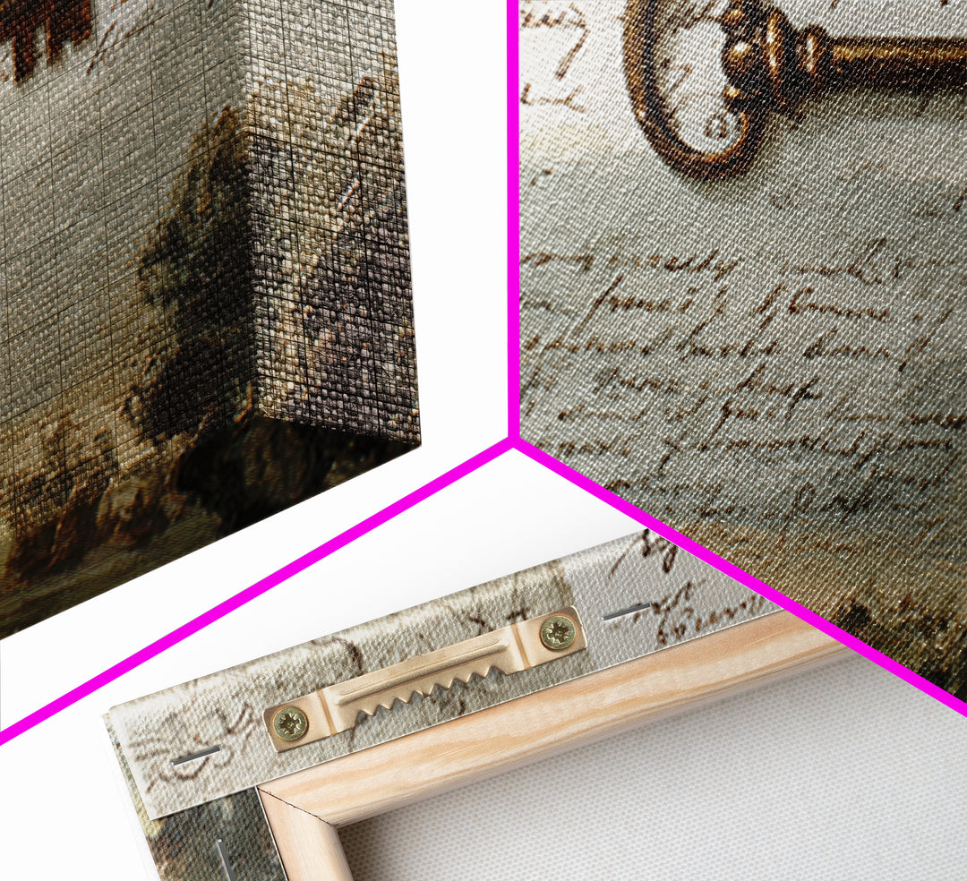 Antique Key and Handwritten Letter Arrangement Without Canvas Print, Bed and Breakfast Art, Coffee Art, Living Room Decor, BAB-3x2-13