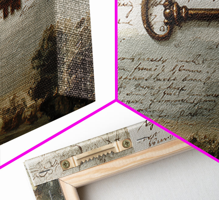 Antique Key and Handwritten Letter Arrangement Without Canvas Print, Bed and Breakfast Art, Coffee Art, Living Room Decor, BAB-3x2-13