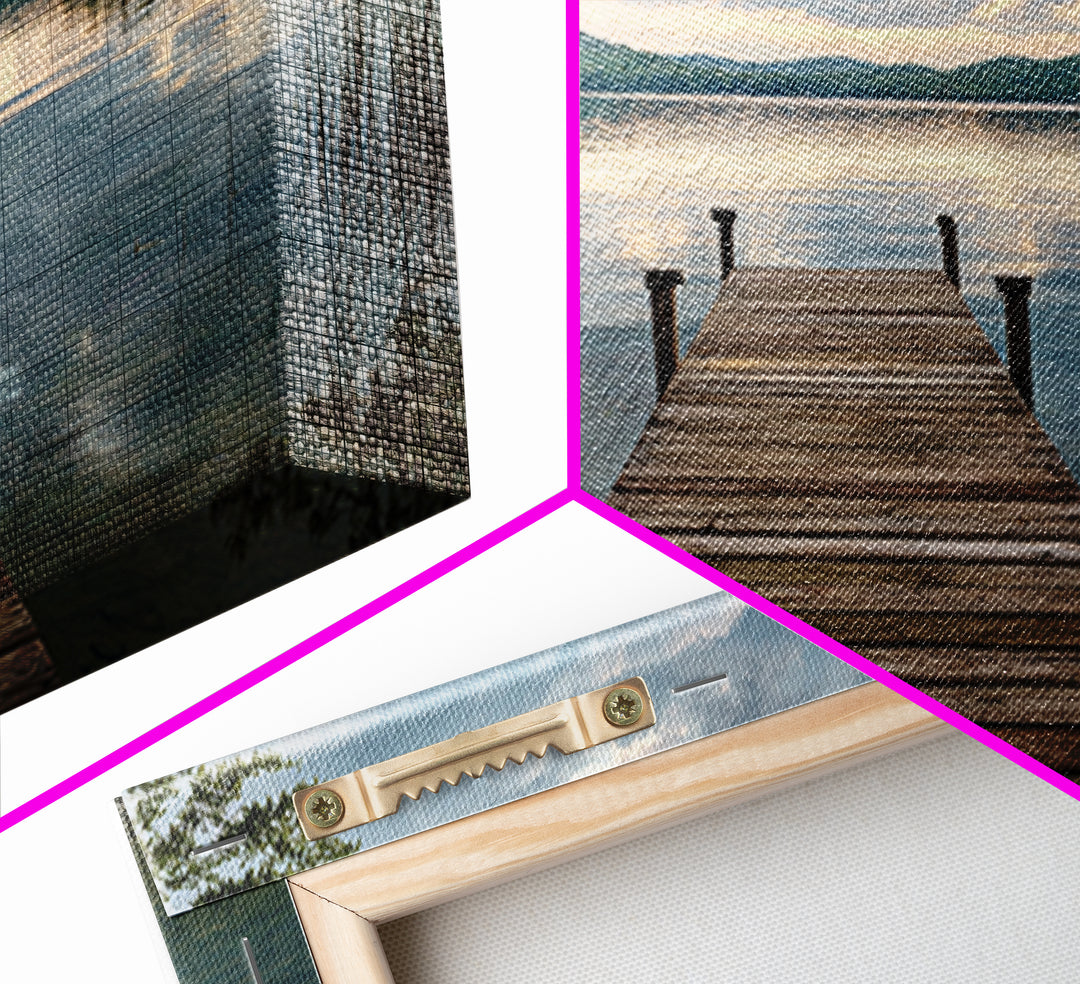 Quiet Lake Dock at Early Morning Framed Canvas Print, Bed and Breakfast Art, Canvas Wall Art, Living Room Decor, Fine Art, BAB-3x2-2