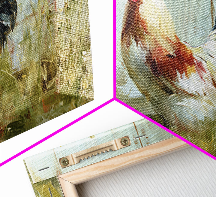 Rooster and Wildflower Country Portrait Canvas Print, Bed and Breakfast Art, Coffee Wall Art, Living Room Decor, BAB-3x2-23