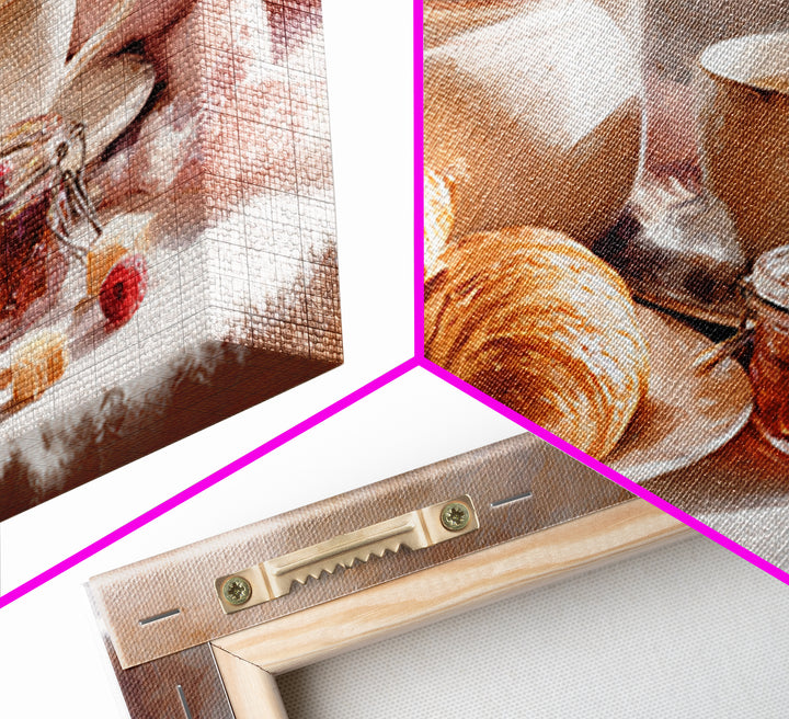 Fresh Croissants and Jam on a Linen Canvas Print, Bed and Breakfast Art, Above Bed Decor, Living Room Decor, Fine Art, BAB-3x2-30