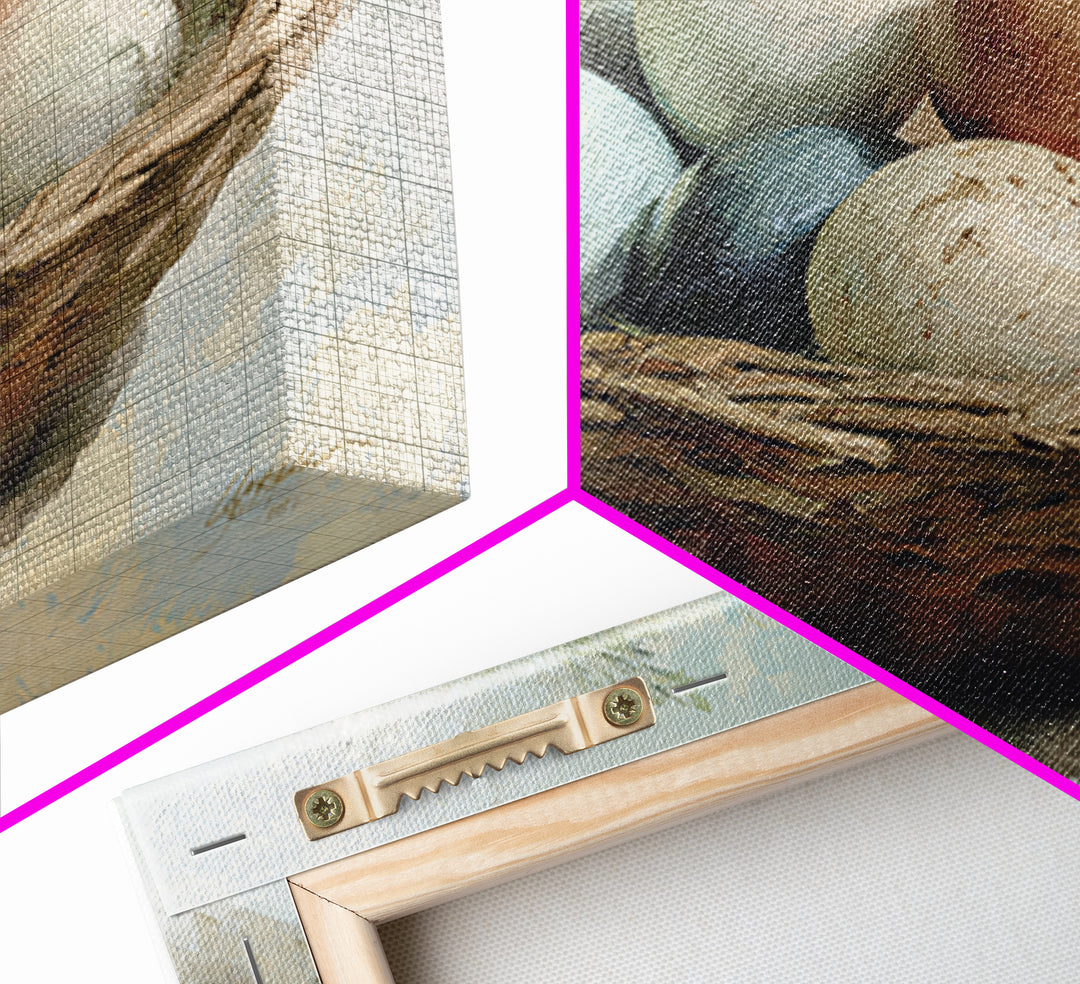 Fresh Eggs in a Woven Basket with Canvas Print, Bed and Breakfast Art, Coffee Art, Living Room Decor, Watercolor Art, BAB-3x2-34