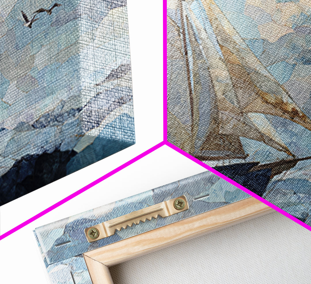 Coastal Inn Sailboat at Sunrise Framed Canvas Print, Bed and Breakfast Art, Gallery Decor, Living Room Decor, Fine Art, BAB-3x2-45