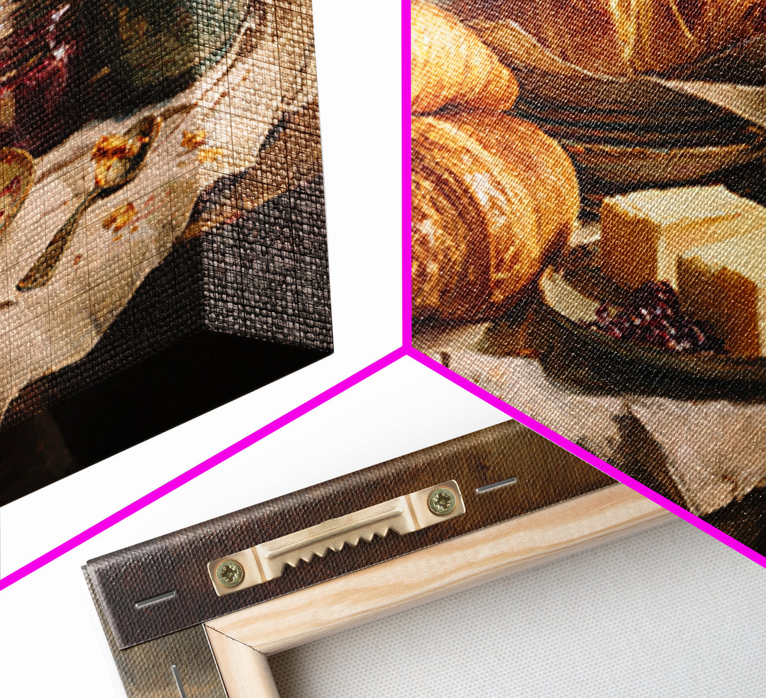 Fresh Croissants and Jam on a Linen Canvas Print, Bed and Breakfast Art, Above Bed Decor, Living Room Decor, Fine Art, BAB-3x2-54