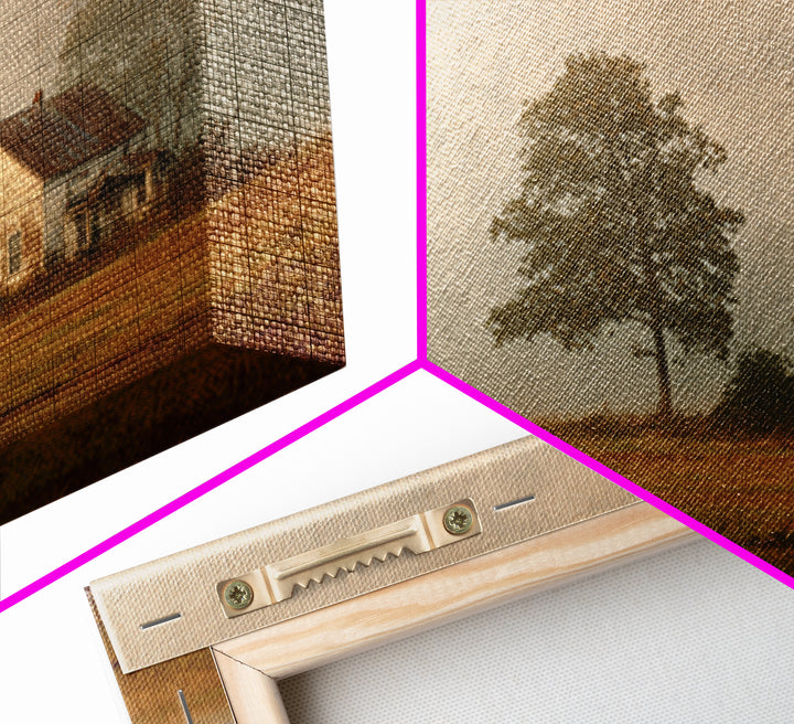 Old Farmhouse Landscape Framed Canvas Print, Bed and Breakfast Art, Digital Art, Living Room Decor, Fine Art, BAB-3x2-59