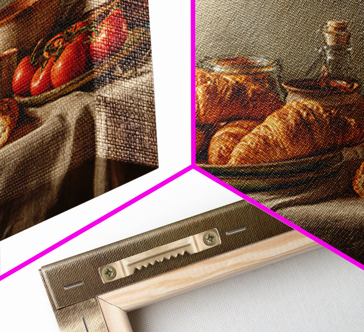 Fresh Croissants and Jam on a Linen Framed Canvas Print, Bed and Breakfast Art, Dopamine Decor, Living Room Decor, Fine Art, BAB-3x2-6